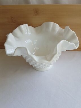 Fenton Hobnail Ruffled Milk Glass Decorative Bowl